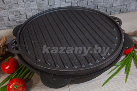 Казан узбекский чугунный 12л плоское дно с крышкой-гриль